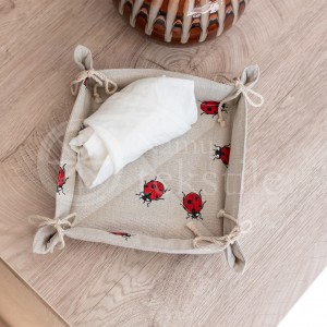 Colourful half-linen bread basket "Ladybug"